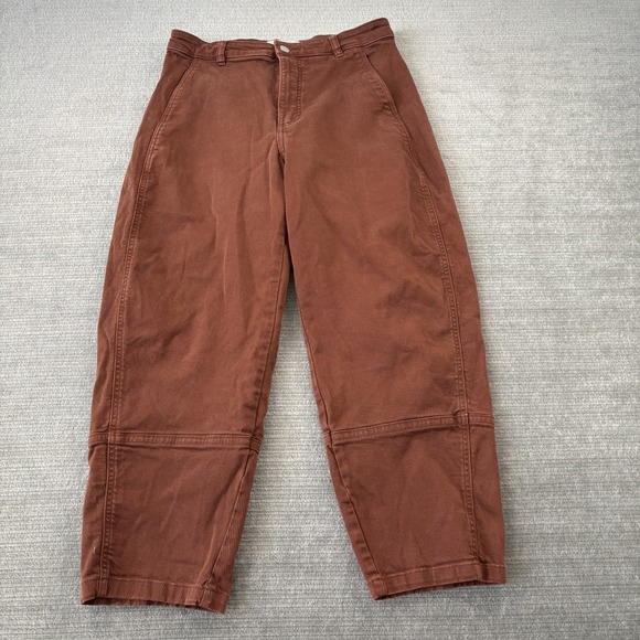 Everlane Pants - Everlane Pants Women 10 Brown Barrel Leg Utility High Rise Cotton Casual Stretch